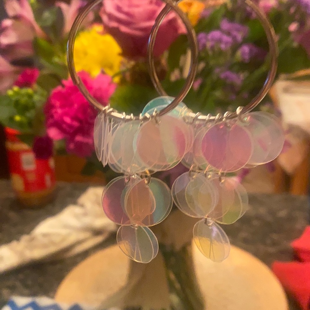 Shimmering faux pink opal layered earnings
